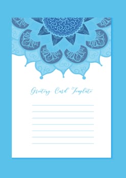 Mandala vintage template card in arabic and indian, islam and ottoman, turkish, asian style for brochure, flyer, greeting, invitation card, cover. Format A4. Floral holiday ornamental design. Vector