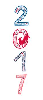 Lettering 2017 with cock for print, poster, sticker. Happy new year greeting card. Vector
