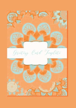 Mandala vintage template card in arabic and indian, islam and ottoman, turkish, asian style for brochure, flyer, greeting, invitation card, cover. Format A4. Floral holiday ornamental design. Vector