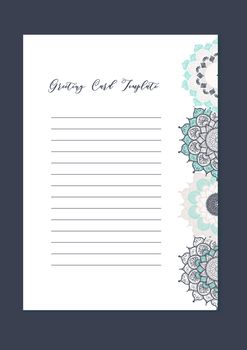 Mandala vintage template card in arabic and indian, islam and ottoman, turkish, asian style for brochure, flyer, greeting, invitation card, cover. Format A4. Floral holiday ornamental design. Vector