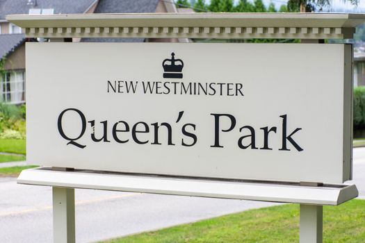 Queen's Park entrance sign in New Westminster, British Columbia, Canada.