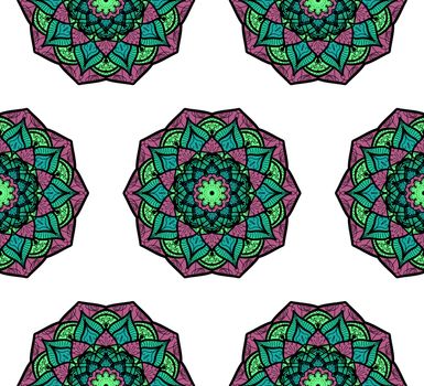 Hand drawn Mandala Seamless Pattern. Arabic, indian, turkish and ottoman culture decoration style. Ethnic ornamental background. Magic vintage template of greeting, card, print, cloth, tattoo. Vector