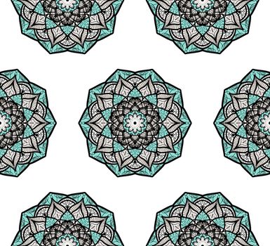 Hand drawn Mandala Seamless Pattern. Arabic, indian, turkish and ottoman culture decoration style. Ethnic ornamental background. Magic vintage template of greeting, card, print, cloth, tattoo. Vector