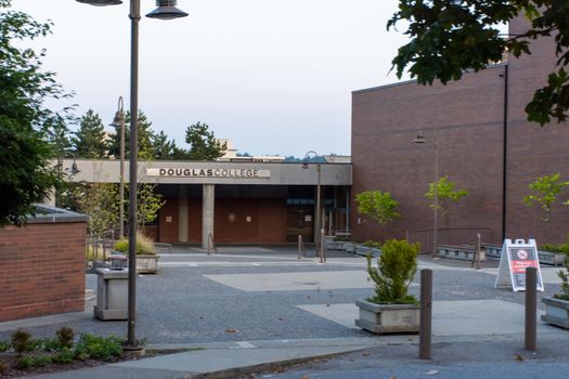 "New Westminster, British Columbia/Canada - 8/3/2019: Douglas College campus view entrance and campus in New Westminster British Columbia an educational community college."
