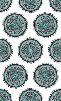 Hand drawn Mandala Seamless Pattern. Arabic, indian, turkish and ottoman culture decoration style. Ethnic ornamental background. Magic vintage template of greeting, card, print, cloth, tattoo. Vector