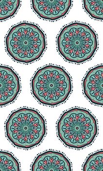 Hand drawn Mandala Seamless Pattern. Arabic, indian, turkish and ottoman culture decoration style. Ethnic ornamental background. Magic vintage template of greeting, card, print, cloth, tattoo. Vector