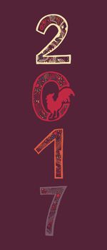 Lettering 2017 with cock for print, poster, sticker. Happy new year greeting card. Vector