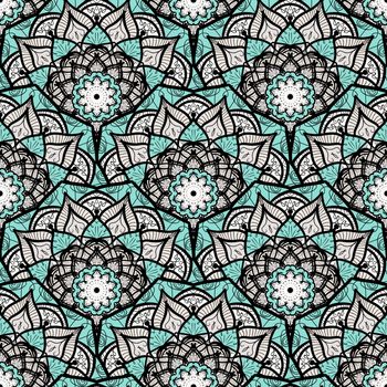 Hand drawn Mandala Seamless Pattern. Arabic, indian, turkish and ottoman culture decoration style. Ethnic ornamental background. Magic vintage template of greeting, card, print, cloth, tattoo. Vector