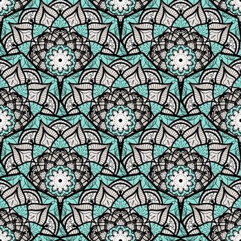 Hand drawn Mandala Seamless Pattern. Arabic, indian, turkish and ottoman culture decoration style. Ethnic ornamental background. Magic vintage template of greeting, card, print, cloth, tattoo. Vector