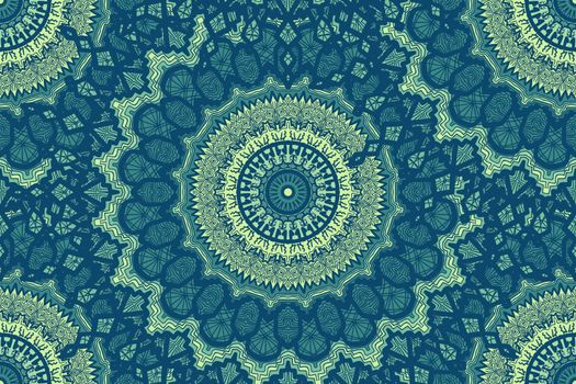 Hand drawn Gold Mandala Seamless Pattern. Arabic, indian, turkish and ottoman culture decoration style. Ethnic ornamental background. Magic vintage template of greeting, print, cloth, tattoo. Vector