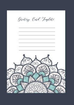 Mandala vintage template card in arabic and indian, islam and ottoman, turkish, asian style for brochure, flyer, greeting, invitation card, cover. Format A4. Floral holiday ornamental design. Vector