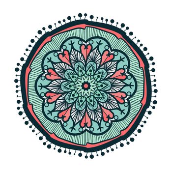 Hand drawn Mandala in arabic, indian, islam and ottoman culture decoration style. Ethnic geometric ornamental background. Magic vintage template of greeting, card, print, cloth, tattoo. Vector