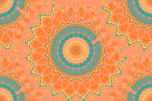 Hand drawn Gold Mandala Seamless Pattern. Arabic, indian, turkish and ottoman culture decoration style. Ethnic ornamental background. Magic vintage template of greeting, print, cloth, tattoo. Vector
