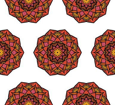 Hand drawn Mandala Seamless Pattern. Arabic, indian, turkish and ottoman culture decoration style. Ethnic ornamental background. Magic vintage template of greeting, card, print, cloth, tattoo. Vector