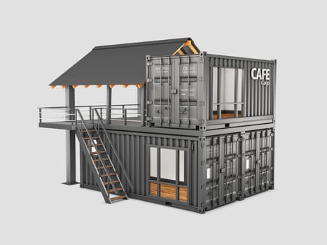 3d rendering of Converted old shipping container into cafe, clipping path included.