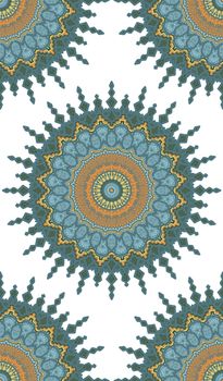 Hand drawn Gold Mandala Seamless Pattern. Arabic, indian, turkish and ottoman culture decoration style. Ethnic ornamental background. Magic vintage template of greeting, print, cloth, tattoo. Vector