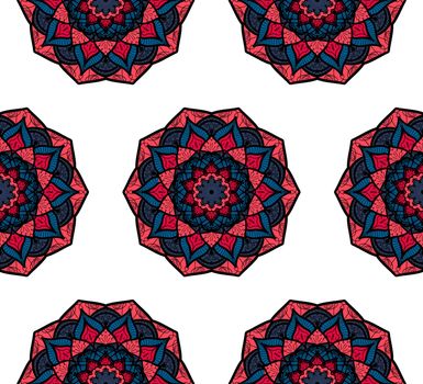 Hand drawn Mandala Seamless Pattern. Arabic, indian, turkish and ottoman culture decoration style. Ethnic ornamental background. Magic vintage template of greeting, card, print, cloth, tattoo. Vector