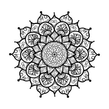 Hand drawn Mandala in arabic, indian, islam and ottoman culture decoration style. Ethnic geometric ornamental background. Magic vintage template of greeting, card, print, cloth, tattoo. Vector