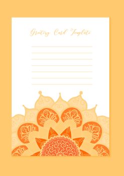 Mandala vintage template card in arabic and indian, islam and ottoman, turkish, asian style for brochure, flyer, greeting, invitation card, cover. Format A4. Floral holiday ornamental design. Vector