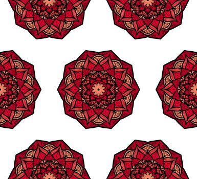 Hand drawn Mandala Seamless Pattern. Arabic, indian, turkish and ottoman culture decoration style. Ethnic ornamental background. Magic vintage template of greeting, card, print, cloth, tattoo. Vector