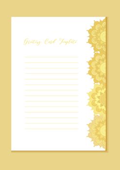 Mandala vintage template card in arabic and indian, islam and ottoman, turkish, asian style for brochure, flyer, greeting, invitation card, cover. Format A4. Floral holiday ornamental design. Vector