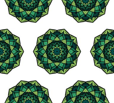 Hand drawn Mandala Seamless Pattern. Arabic, indian, turkish and ottoman culture decoration style. Ethnic ornamental background. Magic vintage template of greeting, card, print, cloth, tattoo. Vector