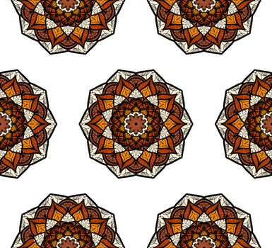 Hand drawn Mandala Seamless Pattern. Arabic, indian, turkish and ottoman culture decoration style. Ethnic ornamental background. Magic vintage template of greeting, card, print, cloth, tattoo. Vector