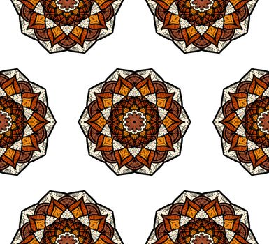 Hand drawn Mandala Seamless Pattern. Arabic, indian, turkish and ottoman culture decoration style. Ethnic ornamental background. Magic vintage template of greeting, card, print, cloth, tattoo. Vector