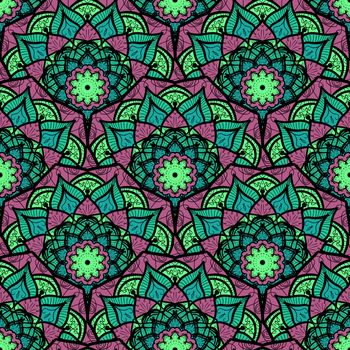 Hand drawn Mandala Seamless Pattern. Arabic, indian, turkish and ottoman culture decoration style. Ethnic ornamental background. Magic vintage template of greeting, card, print, cloth, tattoo. Vector