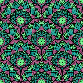 Hand drawn Mandala Seamless Pattern. Arabic, indian, turkish and ottoman culture decoration style. Ethnic ornamental background. Magic vintage template of greeting, card, print, cloth, tattoo. Vector