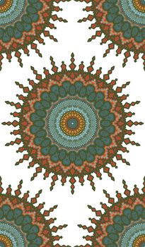 Hand drawn Gold Mandala Seamless Pattern. Arabic, indian, turkish and ottoman culture decoration style. Ethnic ornamental background. Magic vintage template of greeting, print, cloth, tattoo. Vector