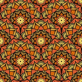 Hand drawn Mandala Seamless Pattern. Arabic, indian, turkish and ottoman culture decoration style. Ethnic ornamental background. Magic vintage template of greeting, card, print, cloth, tattoo. Vector