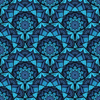 Hand drawn Mandala Seamless Pattern. Arabic, indian, turkish and ottoman culture decoration style. Ethnic ornamental background. Magic vintage template of greeting, card, print, cloth, tattoo. Vector