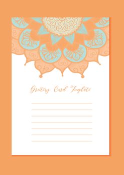 Mandala vintage template card in arabic and indian, islam and ottoman, turkish, asian style for brochure, flyer, greeting, invitation card, cover. Format A4. Floral holiday ornamental design. Vector