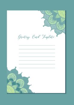 Mandala vintage template card in arabic and indian, islam and ottoman, turkish, asian style for brochure, flyer, greeting, invitation card, cover. Format A4. Floral holiday ornamental design. Vector