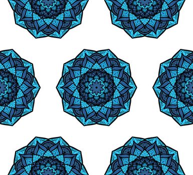Hand drawn Mandala Seamless Pattern. Arabic, indian, turkish and ottoman culture decoration style. Ethnic ornamental background. Magic vintage template of greeting, card, print, cloth, tattoo. Vector