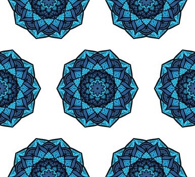 Hand drawn Mandala Seamless Pattern. Arabic, indian, turkish and ottoman culture decoration style. Ethnic ornamental background. Magic vintage template of greeting, card, print, cloth, tattoo. Vector