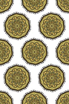 Hand drawn Gold Mandala Seamless Pattern. Arabic, indian, turkish and ottoman culture decoration style. Ethnic ornamental background. Magic vintage template of greeting, print, cloth, tattoo. Vector