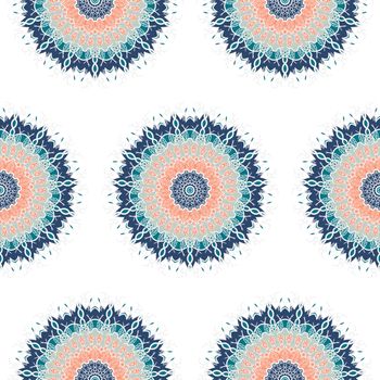 Hand drawn Mandala Seamless Pattern. Arabic, indian, turkish and ottoman culture decoration style. Ethnic ornamental background. Magic vintage template of greeting, card, print, cloth, tattoo. Vector