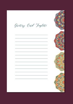 Mandala vintage template card in arabic and indian, islam and ottoman, turkish, asian style for brochure, flyer, greeting, invitation card, cover. Format A4. Floral holiday ornamental design. Vector