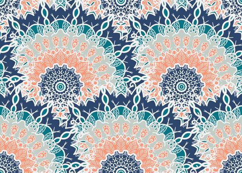 Hand drawn Mandala Seamless Pattern. Arabic, indian, turkish and ottoman culture decoration style. Ethnic ornamental background. Magic vintage template of greeting, card, print, cloth, tattoo. Vector