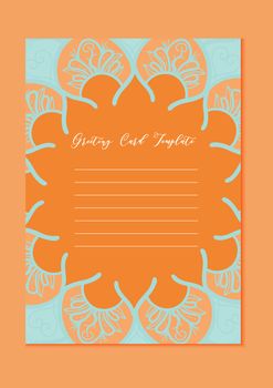 Mandala vintage template card in arabic and indian, islam and ottoman, turkish, asian style for brochure, flyer, greeting, invitation card, cover. Format A4. Floral holiday ornamental design. Vector