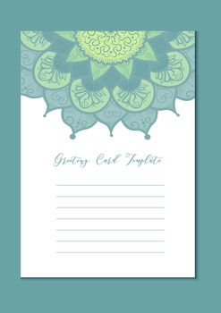 Mandala vintage template card in arabic and indian, islam and ottoman, turkish, asian style for brochure, flyer, greeting, invitation card, cover. Format A4. Floral holiday ornamental design. Vector