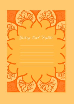 Mandala vintage template card in arabic and indian, islam and ottoman, turkish, asian style for brochure, flyer, greeting, invitation card, cover. Format A4. Floral holiday ornamental design. Vector