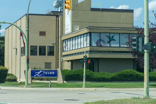 "Kelowna, British Columbia, Canada - 07/30/2019: Telus communications building for internet and phone service in Canada"