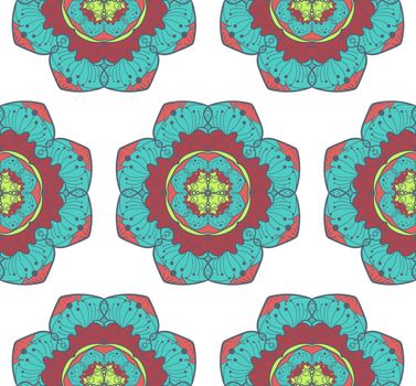 Hand drawn Mandala Seamless Pattern. Arabic, indian, turkish and ottoman culture decoration style. Ethnic ornamental background. Magic vintage template of greeting, card, print, cloth, tattoo. Vector
