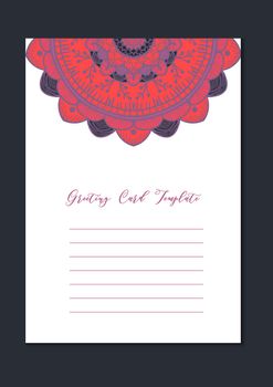 Mandala vintage template card in arabic and indian, islam and ottoman, turkish, asian style for brochure, flyer, greeting, invitation card, cover. Format A4. Floral holiday ornamental design. Vector