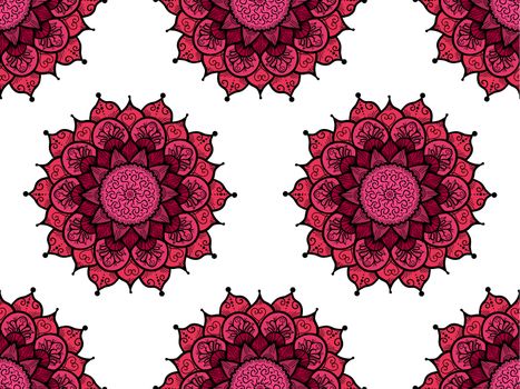Hand drawn Mandala Seamless Pattern. Arabic, indian, turkish and ottoman culture decoration style. Ethnic ornamental background. Magic vintage template of greeting, card, print, cloth, tattoo. Vector
