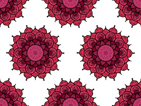 Hand drawn Mandala Seamless Pattern. Arabic, indian, turkish and ottoman culture decoration style. Ethnic ornamental background. Magic vintage template of greeting, card, print, cloth, tattoo. Vector