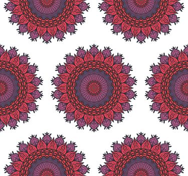 Hand drawn Mandala Seamless Pattern. Arabic, indian, turkish and ottoman culture decoration style. Ethnic ornamental background. Magic vintage template of greeting, card, print, cloth, tattoo. Vector